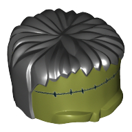 Head Top, Frankenstein Monster with Black Hair and Small Stitches Print Olivgrün