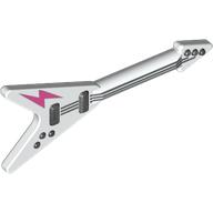 Musical Instrument Guitar Electric with Black Strings, Dark Pink Lightning Print White