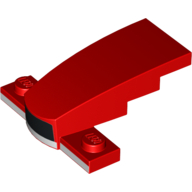 Brick Wedged, Curved 4 × 2 × 1 1/3 with 1 × 4 Base with 1 Black and 3 White Stripes Print Red