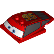 Brick Wedged, Curved 6 × 4 × 1 1/3 with 4 × 4 Base with Blue Eyes, Windows and Large '95' Print (Lightning McQueen) Rot