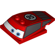 Brick Wedged, Curved 6 × 4 × 1 1/3 with 4 × 4 Base with Blue Eyes, Windows and '95' Print (Lightning McQueen) Rot