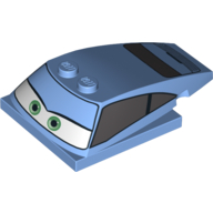 Brick Wedged, Curved 6 × 4 × 1 1/3 with 4 × 4 Base with Green Eyes, Windows and Rear Grille Print (Sally Carrera) Mittelblau