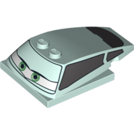 Brick Wedged, Curved 6 × 4 × 1 1/3 with 4 × 4 Base with Green Eyes and Windows Print (Flo) Light Aqua