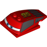 Brick Wedged, Curved 6 × 4 × 1 1/3 with 4 × 4 Base with Blue Eyes on Narrow White Background, Windows and '95' Print (Lightning McQueen) Rot