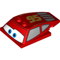 Brick Wedged, Curved 6 × 4 × 1 1/3 with 4 × 4 Base with Blue Eyes, Windows and '95' Print (Lightning McQueen) Rot