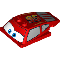 Brick Wedged, Curved 6 × 4 × 1 1/3 with 4 × 4 Base with Blue Eyes, Windows and '95' Print (Lightning McQueen) Rot