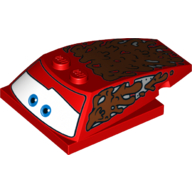 Brick Wedged, Curved 6 × 4 × 1 1/3 with 4 × 4 Base with Blue Eyes, Windows and Mud Print (Lightning McQueen) Red