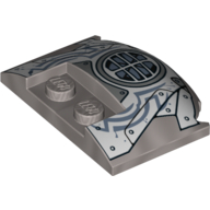 Brick Round 3 × 4 × 2/3 Triple Curved with 2 Sunk Studs and Armor Plates and Grille with Vent Print Mattsilber