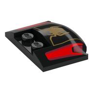 Brick Round 3 × 4 × 2/3 Triple Curved with 2 Sunk Studs with Red Headlights, Gold Spider print Schwarz