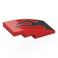 Brick Curved 4 × 2 No Studs with Black/Silver Flames print Red