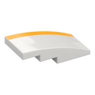 Brick Curved 4 × 2 No Studs with Yellow Stripe print White