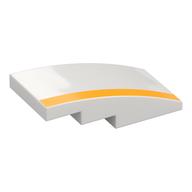 Brick Curved 4 × 2 No Studs with Yellow Stripe print Weiß