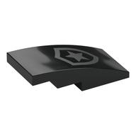 Brick Curved 4 × 2 No Studs with Silver Police Logo print Black