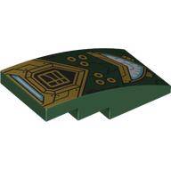 Brick Curved 4 × 2 No Studs with Gold/White Armour print Dunkelgrün