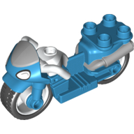 Duplo Motorcycle with Rubber Wheels, White Handlebars, Windscreen and Headlights Print Dark Azure