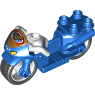 Duplo Motorcycle with Rubber Wheels, White Handlebars, Headlights and Wonder Woman Logo Print Blue