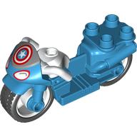 Duplo Motorcycle with Rubber Wheels, White Handlebars, Windscreen and Headlights with Captain America Logo Print Dunkelazur