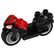 Duplo Motorcycle with Rubber Wheels, Headlights and Golden Spider-Man Logo Print Schwarz