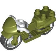Duplo Motorcycle with Rubber Wheels, White Handlebars, Foot Pedal Print Olive Green