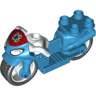 Duplo Motorcycle with Rubber Wheels, Spider Web, Headlights and Spider-Man Logo, White Handlebars Print Dunkelazur