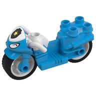 Duplo Motorcycle with Rubber Wheels, White Handlebars, Police Badge, and Headlights Print Dark Azure