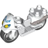 Duplo Motorcycle with Rubber Wheels and Headlights and Blue 'POLICE' Print Weiß