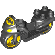 Duplo Motorcycle with Rubber Wheels, Windscreen and Batman Logo, Headlights Print Schwarz