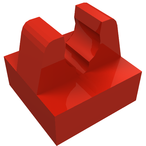 Tile Special 1 × 1 with Clip with Rounded Tips and Center Cut Red