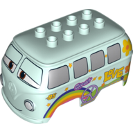 Duplo Car Body, VW Camper, 8 Top Studs, with Cars Fillmore Print Light Aqua