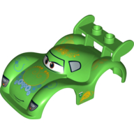 Duplo Car Body, 2 Studs on Spoiler, Wide Fenders, with Cars Carla Veloso Print Hellgrün