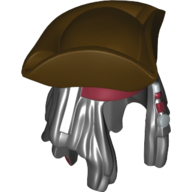 Hair and Hat, Dreadlocks with Beads, Dark Red Bandana Print and Tricorne [DUAL MOLD] Black