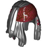 Hair Dreadlocks with Beads and Dark Red Brocade Bandana Print (Captain Jack) Black