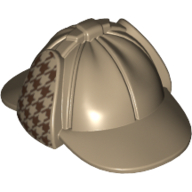 Hat Deerstalker with Dark Red Houndstooth Check on Ear Flaps Print Dark Tan