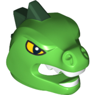 Costume / Mask, Lizard with Yellow Eyes, White Teeth and Dark Green Horns Print Bright Green