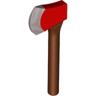 Weapon Axe with Red Head and Silver Blade Reddish Brown