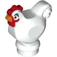 Animal, Chicken with Black Eyes, Dark Turquoise Eyeshadow, Bright Orange Beak and Red Comb Print (Camilla) Weiß