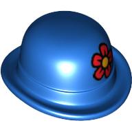 Hat, Bowler with Red Flower with Yellow Centre Print Blue