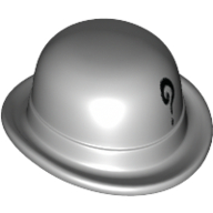 Hat, Bowler with Black Question Mark Print Light Bluish Gray