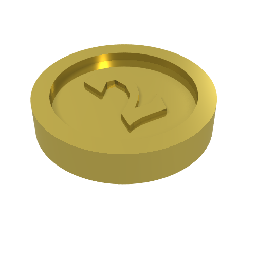 Money / Coin with "2" Gothic Type Chrome Gold