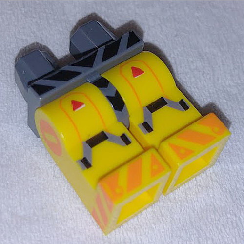 Hips and Yellow Legs with Orange Warning Stripes, Hinges print Dark Bluish Gray
