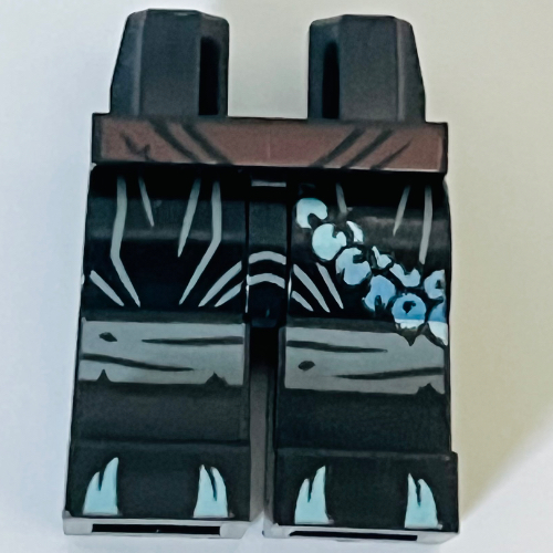 Hips and Black Legs with Dark Brown Belt, Dark Bluish Grey Knee Wraps, Metal Blue Claws, Beads print Black