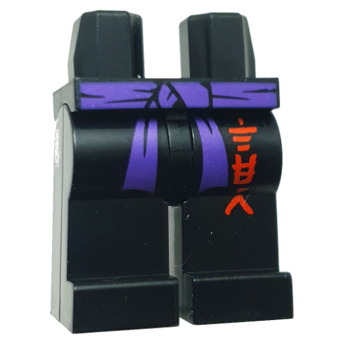 Hips and Black Legs with Dark Purple Sash, Red Asian Symbols print Schwarz