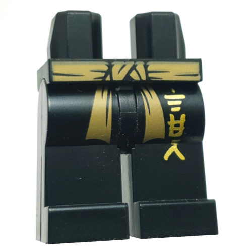 Hips and Black Legs with Dark Tan Sash, Gold Asian Symbols print Black