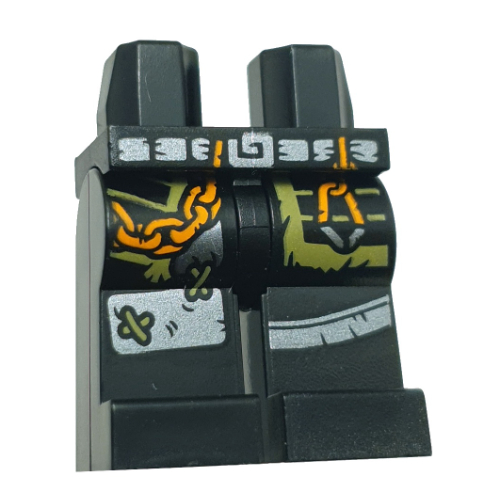 Hips and Black Legs with Silver Belt, Orange Chain, Olive Green Pockets, Silver Knee Pads print Black