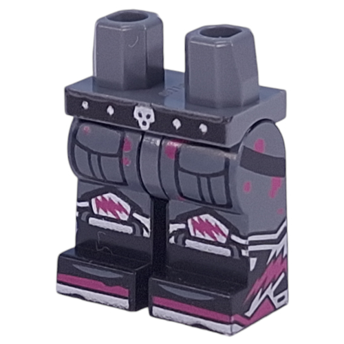 Hips and Black Legs with Black Belt, Silver Skull, Pockets, Magenta Spots print Dark Bluish Gray