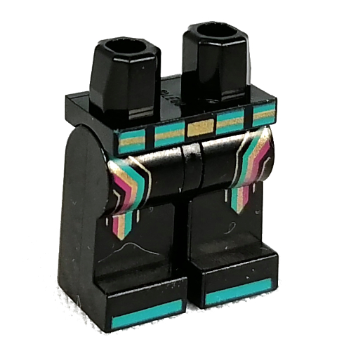 Hips and Black Legs with Dark Turquoise Belt, Gold/Magenta Stripes print Schwarz