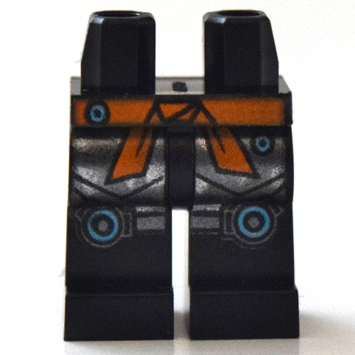 Hips and Black Legs with Orange Belt Sash, Silver Knee Straps with Medium Azure Circles Print Schwarz