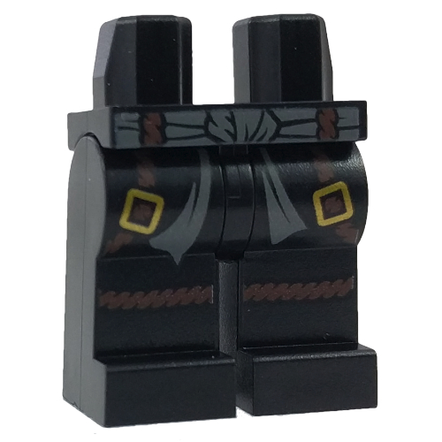 Hips and Black Legs with Dark Bluish Gray Sash and Dark Brown Belts with Gold Buckles and Dark Brown Rope Knee Wraps Schwarz