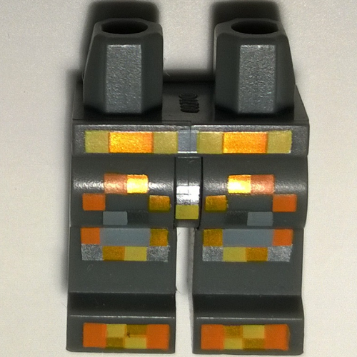 Hips and Dark Bluish Gray Legs with Pixelated Orange, Yellow and Silver Armor Pattern Dark Bluish Gray