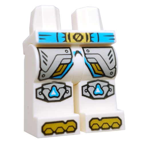 Hips and White Legs with Medium Azure Belt, Gold Belt Buckle, Toes, Silver Robe Ends, Knee Pads print White